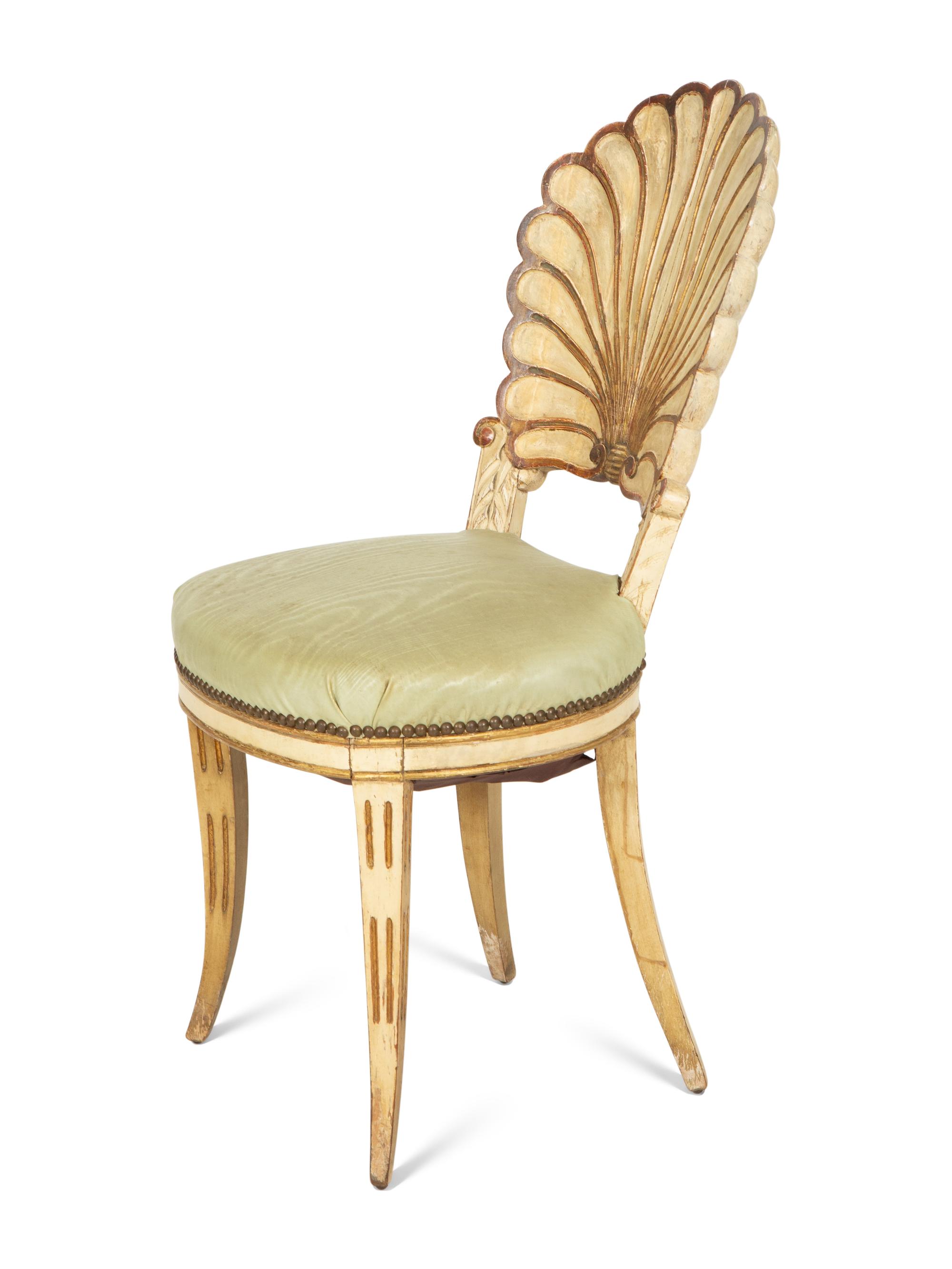 A Venetian Grotto Style Cream-Painted and Parcel Gilt Shell-Back Chair