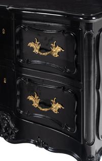 A Pair of Louis XV Style Gilt Metal Mounted Black-Lacquered Commodes