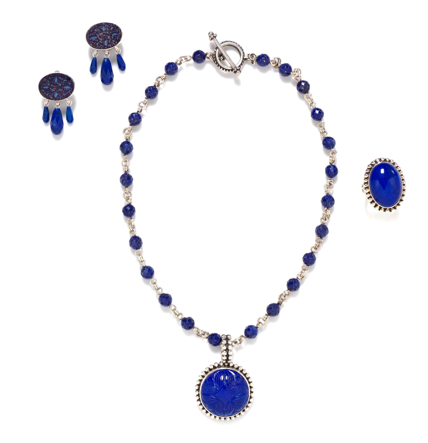 A Collection of Sterling Silver, Lapis Lazuli and Goldstone Jewelry, Stephen Dweck, 67.10 dwts.