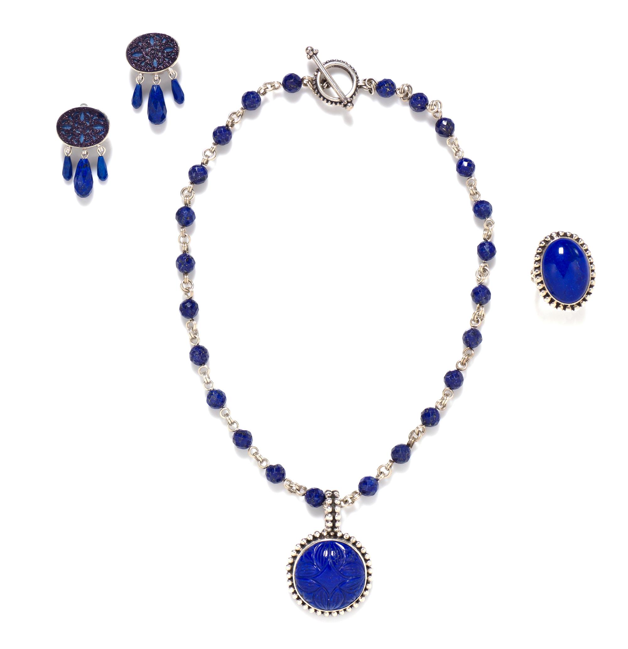 A Collection of Sterling Silver, Lapis Lazuli and Goldstone Jewelry, Stephen Dweck, 67.10 dwts.