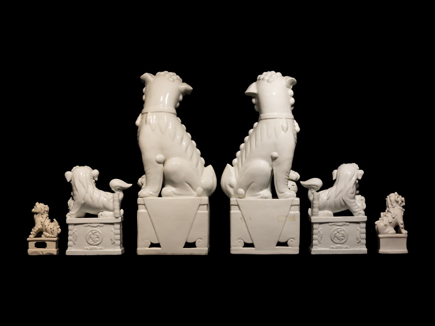 Three Pairs of Chinese Dehua Blanc-de-Chine Porcelain Fu Lions