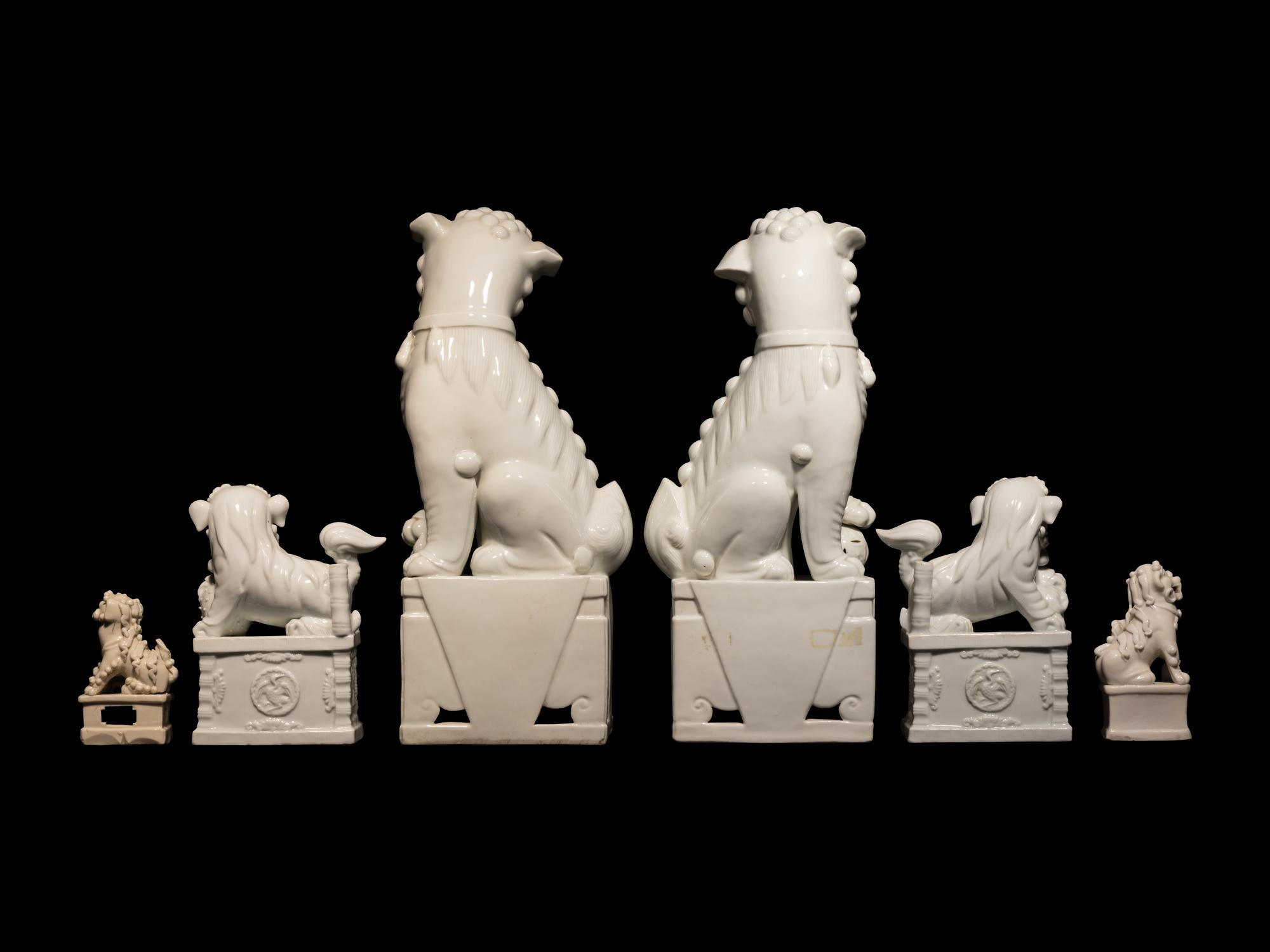 Three Pairs of Chinese Dehua Blanc-de-Chine Porcelain Fu Lions
