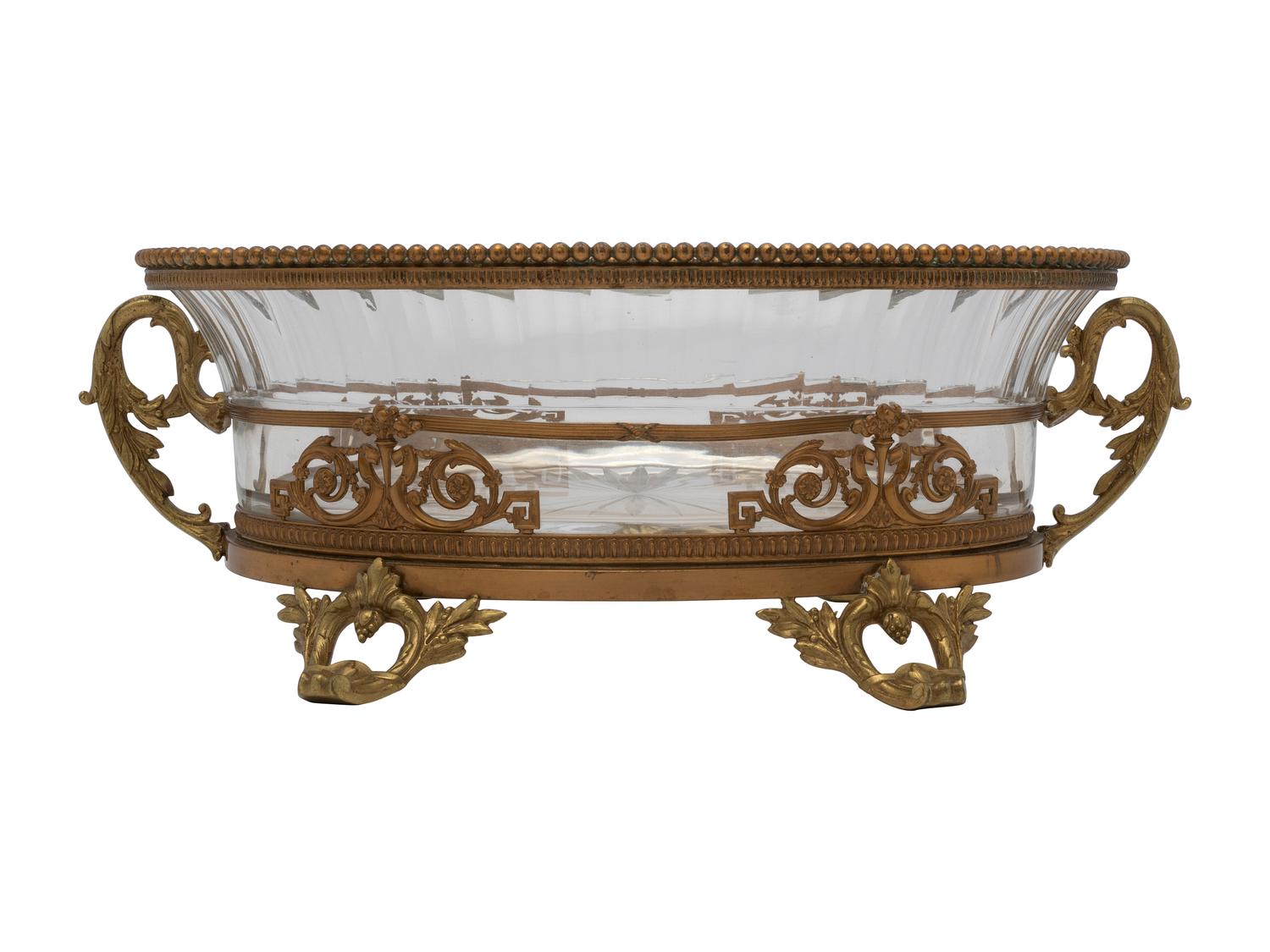 A French Bronze and Cut Glass Footed Center Bowl