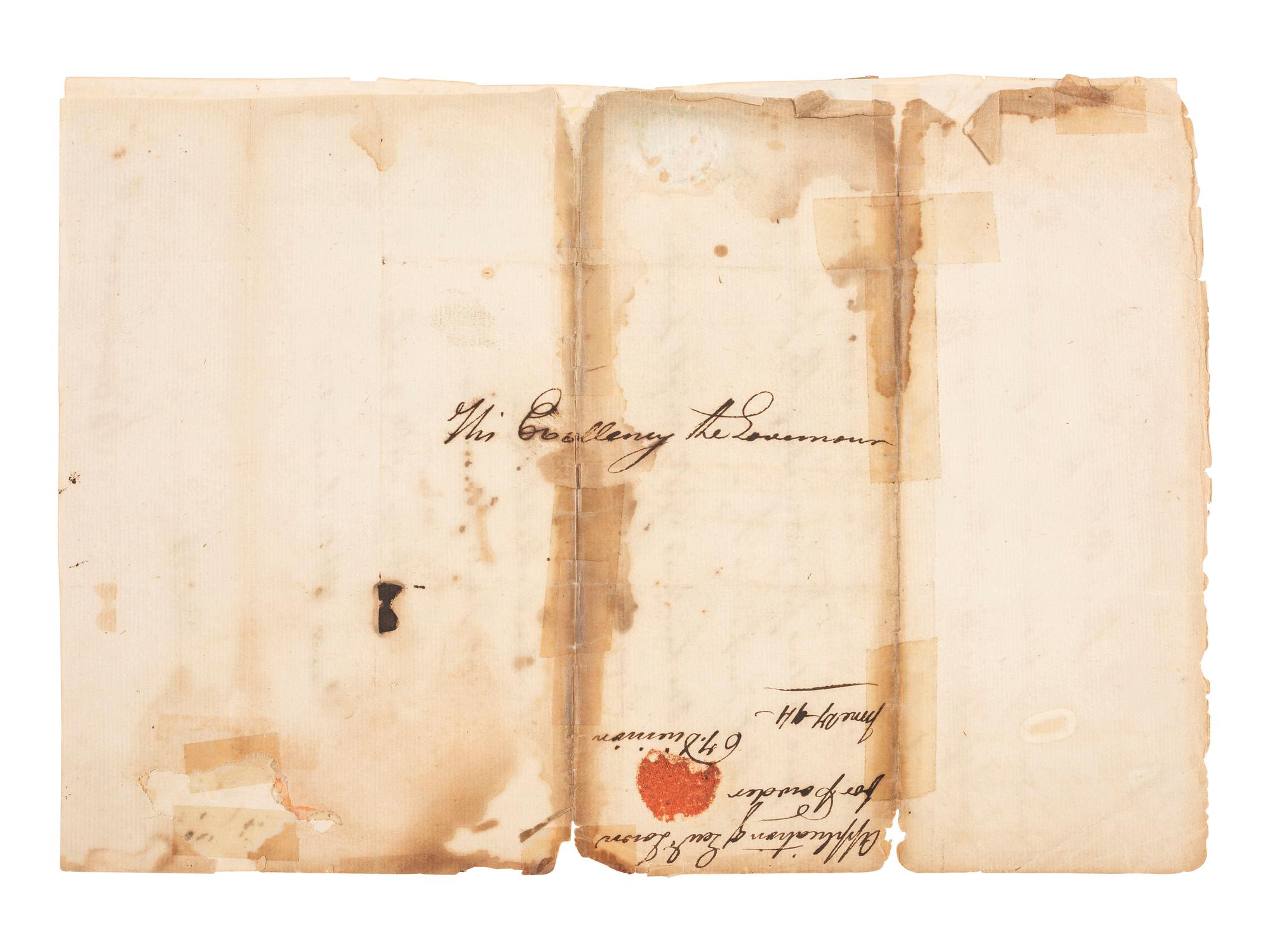 [REVOLUTIONARY WAR]. TOWN, Salem. Letter to Governor Samuel Adams requesting gunpowder for troops.