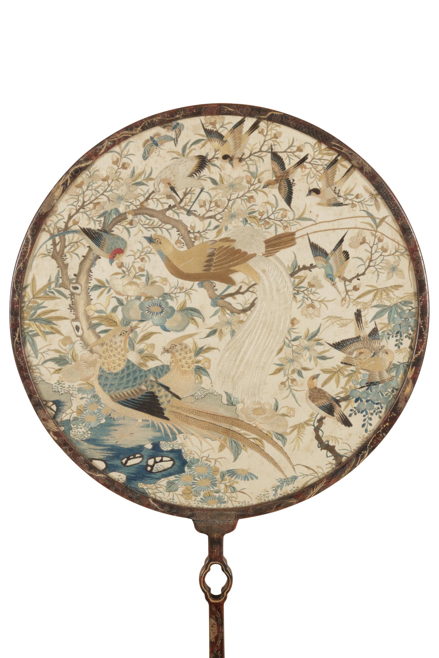 A Pair of Embroidered Silk Circular Fans