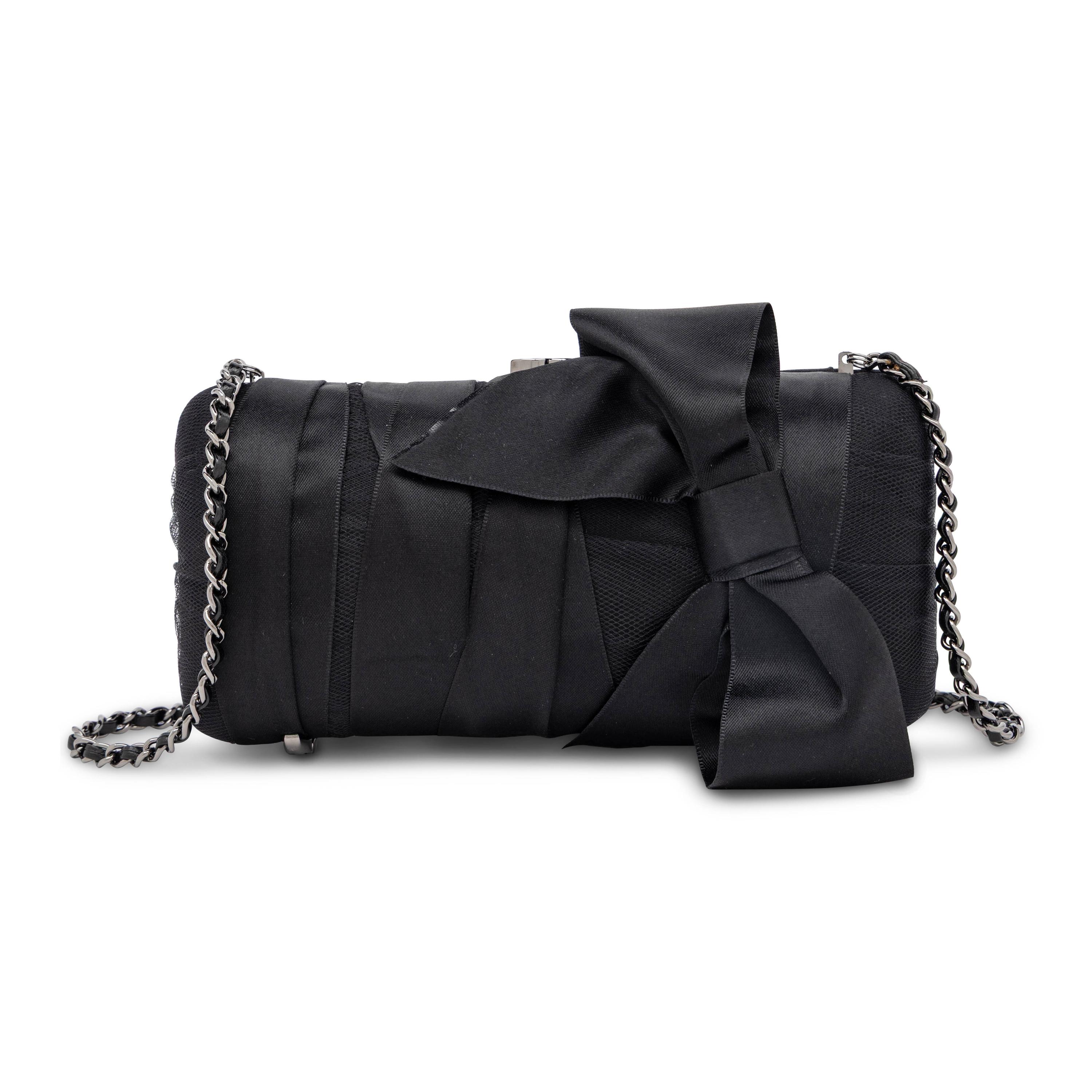 Chanel, Black Satin Ribbon Evening Bag