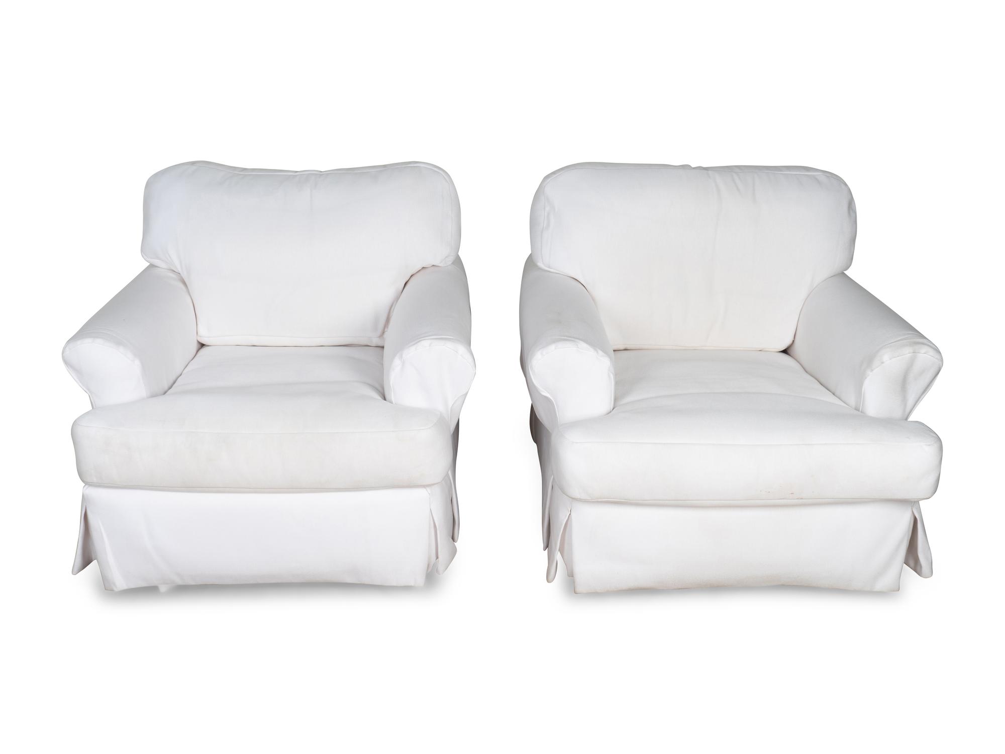 A Suite of White Cotton Upholstered Seating Furniture — 20TH/21ST CENTURY