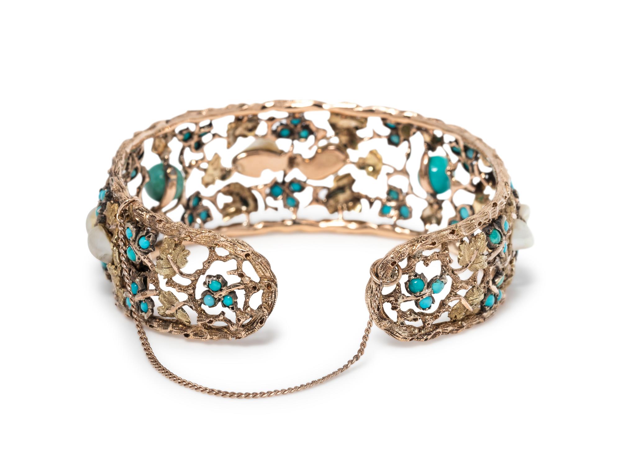 MARIO BUCCELLATI, TURQUOISE AND CULTURED BAROQUE PEARL CUFF BRACELET