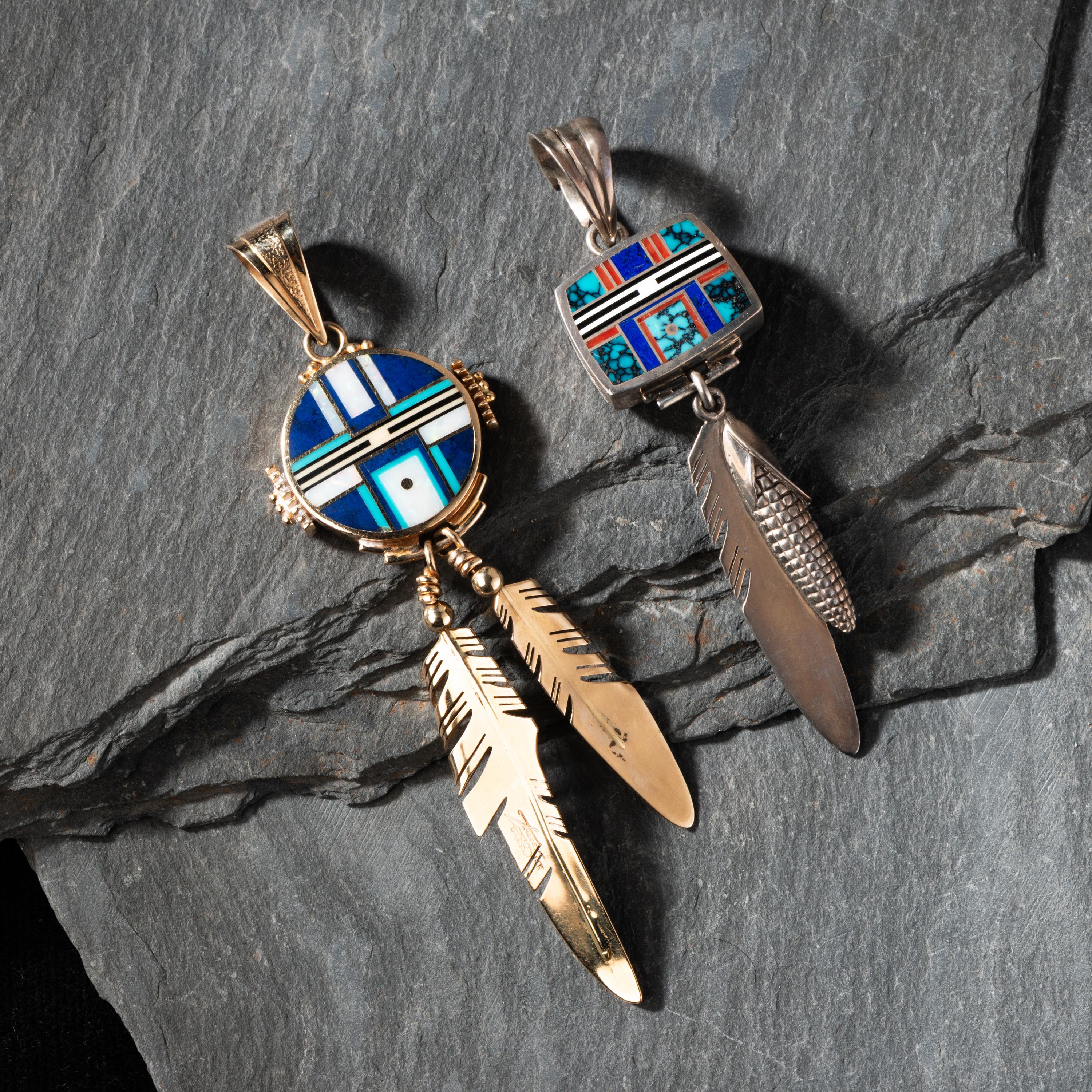 Ray Tracey (Diné, b. 1953) — 14K Gold and Sterling Silver Reversible Figural Pendants