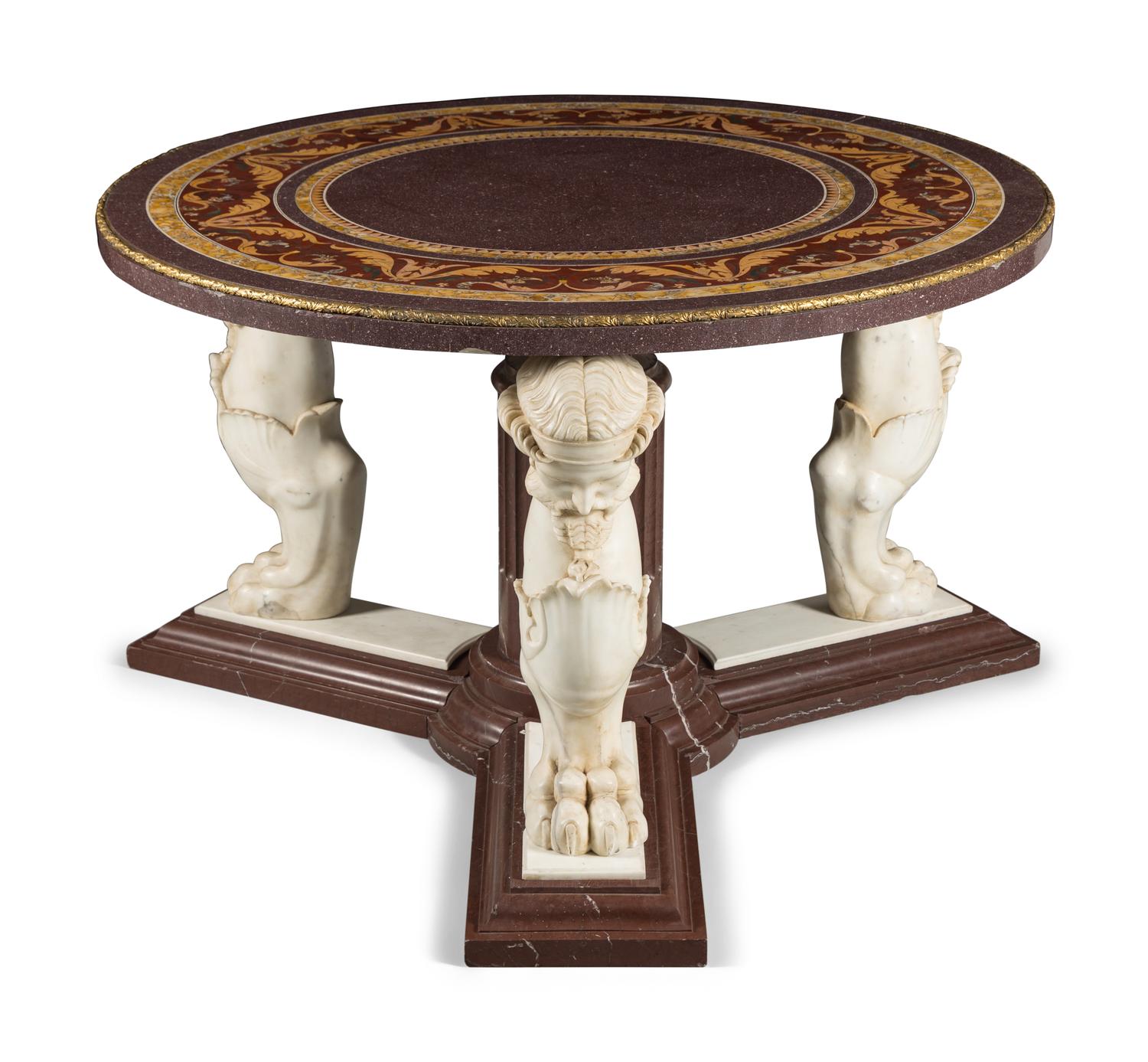 A Neoclassical Style Pietra Dura and Carved Marble Center Table