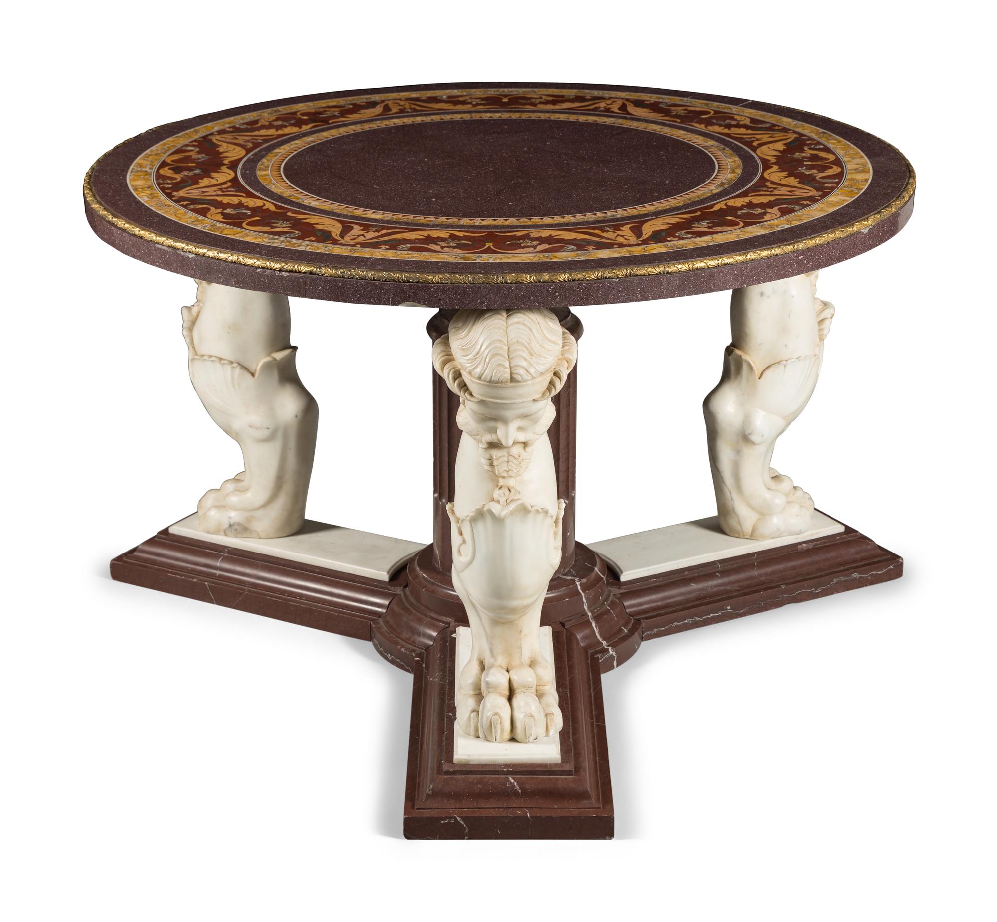 A Neoclassical Style Pietra Dura and Carved Marble Center Table