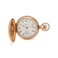 ELGIN, PINK GOLD HUNTER CASE POCKET WATCH