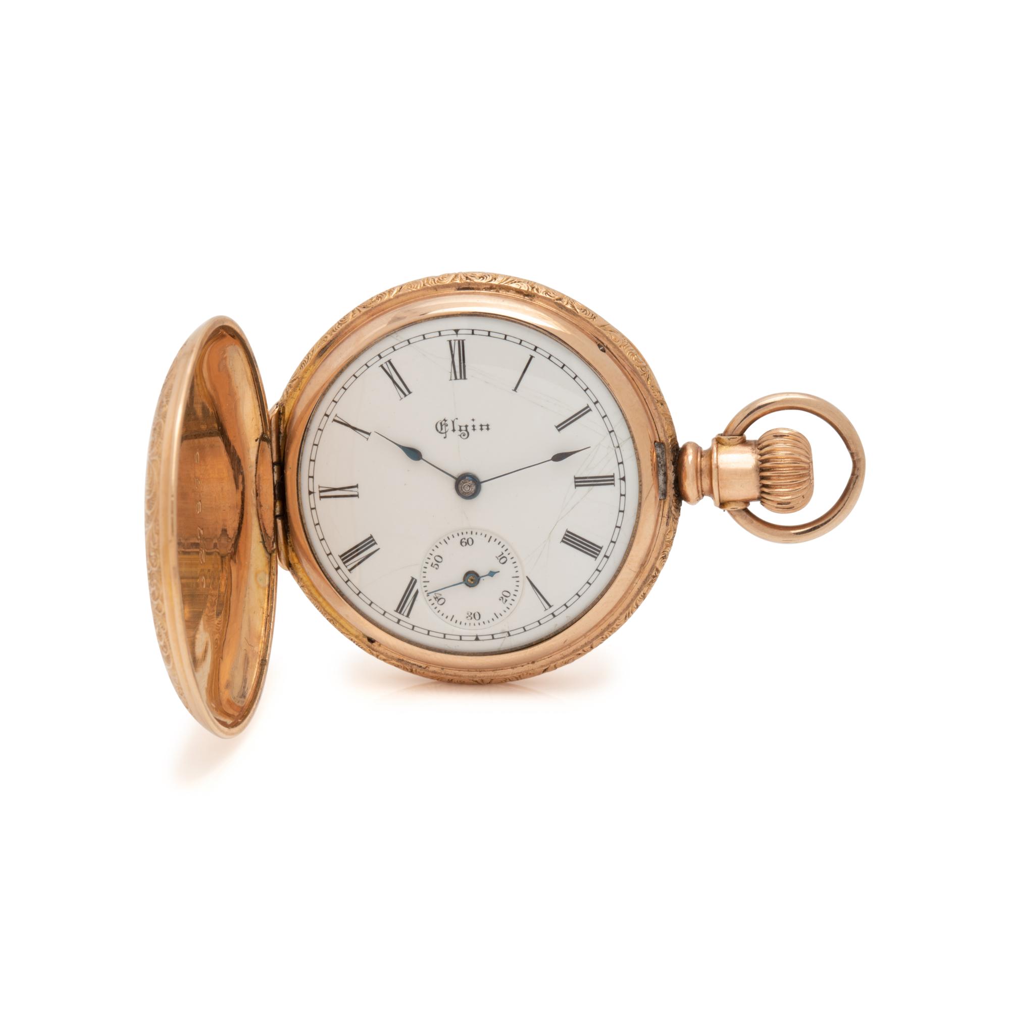 ELGIN, PINK GOLD HUNTER CASE POCKET WATCH