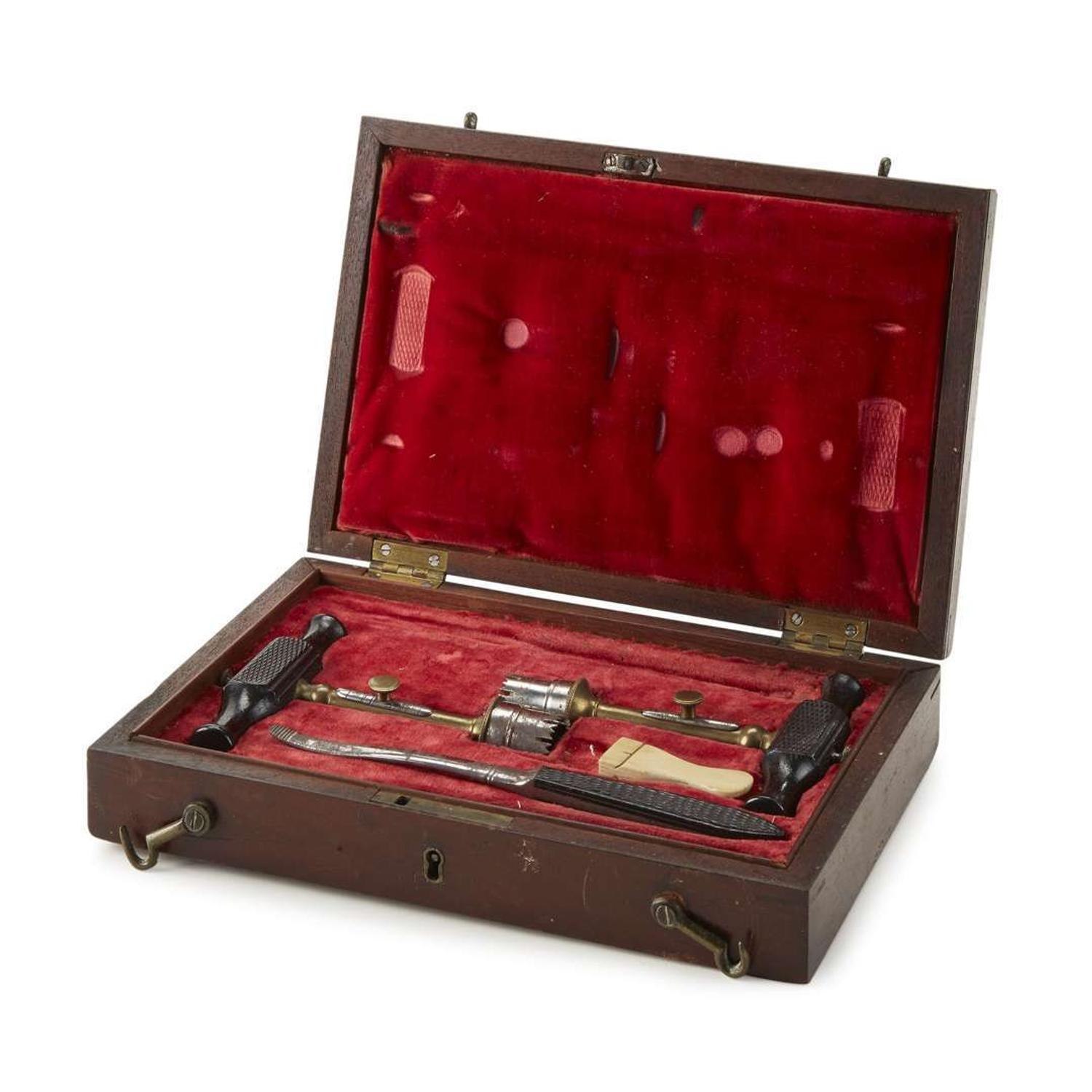 Mahogany trepanning kit Probably mid-19th century