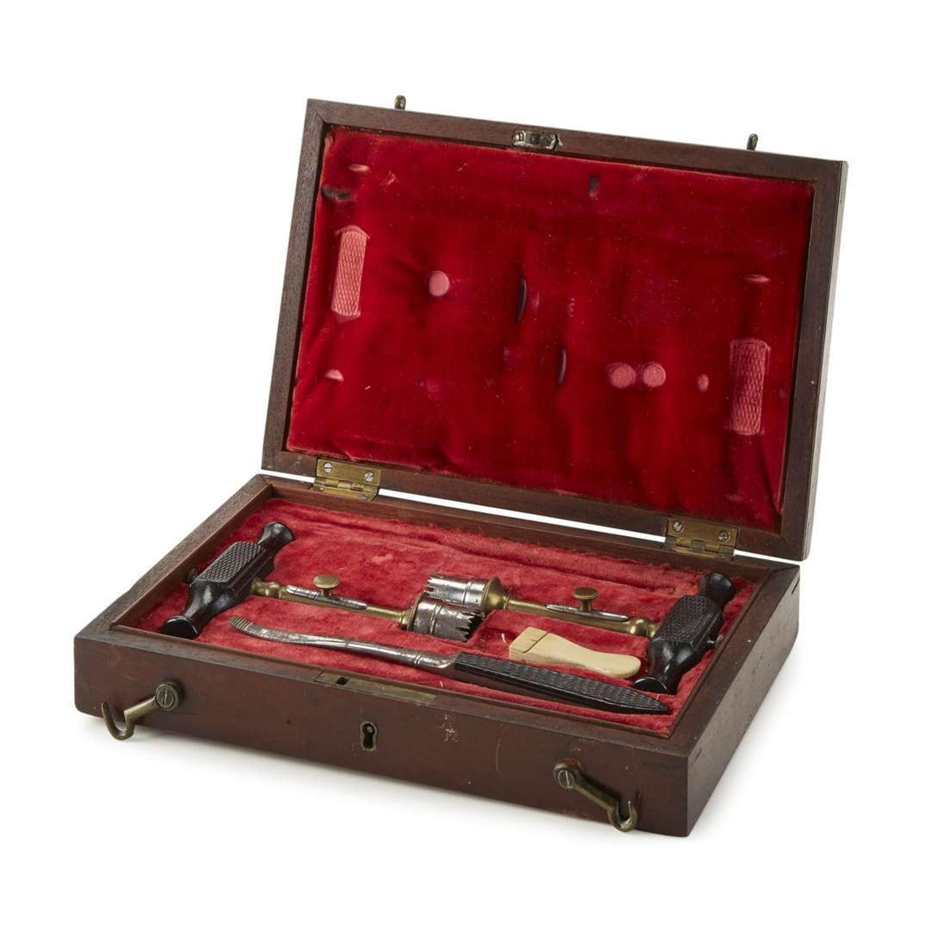 Mahogany trepanning kit Probably mid-19th century