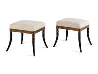 A Pair of Rose Tarlow Ebonized and Parcel-Gilt Stools
