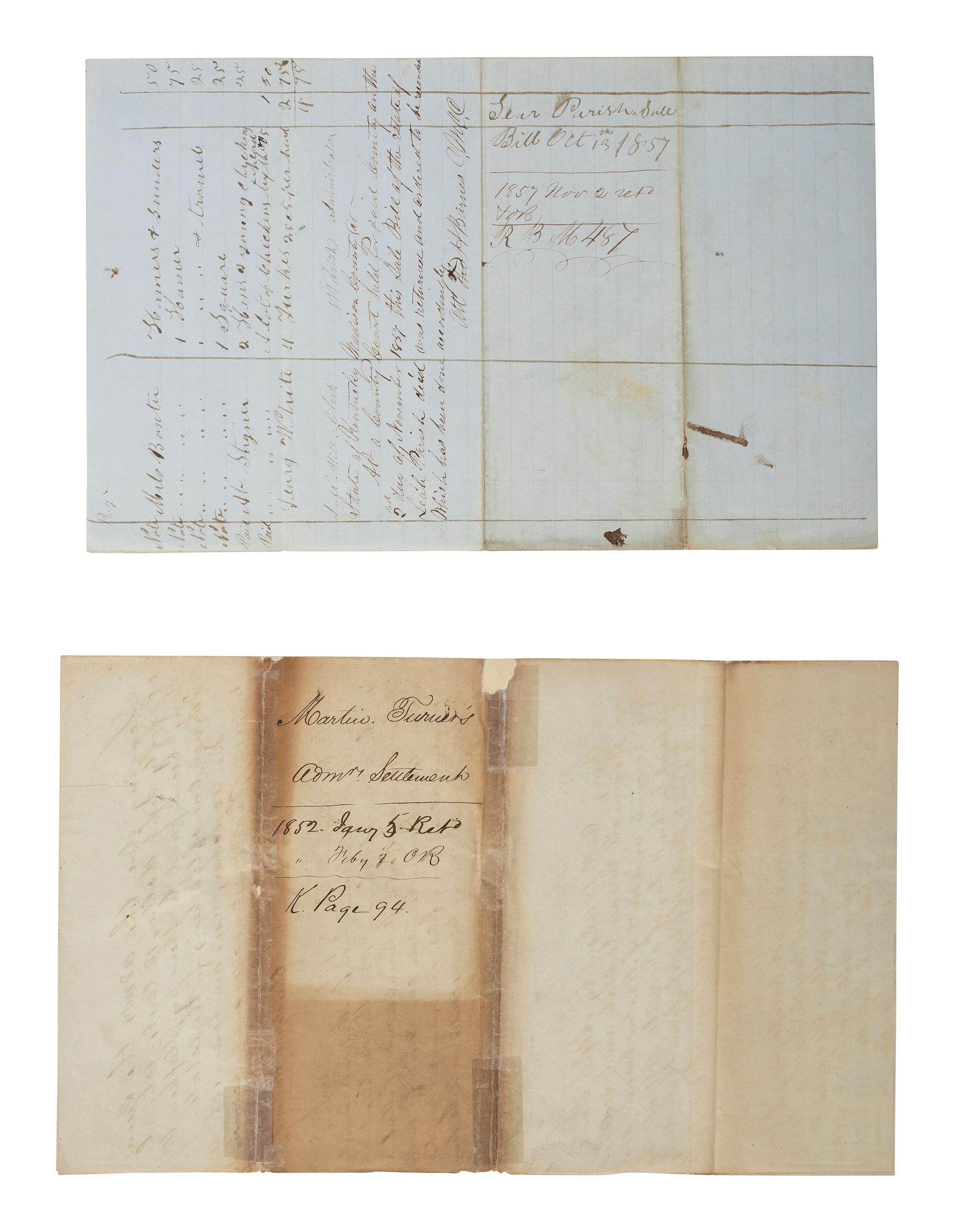 [ENSLAVEMENT & ABOLITION]. 2 documents from Madison County, KY, referencing enslaved persons. 1850s.