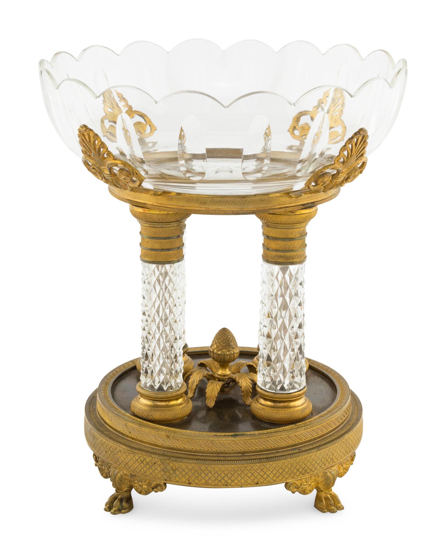 An Empire Style Gilt Bronze and Cut Glass Centerpiece