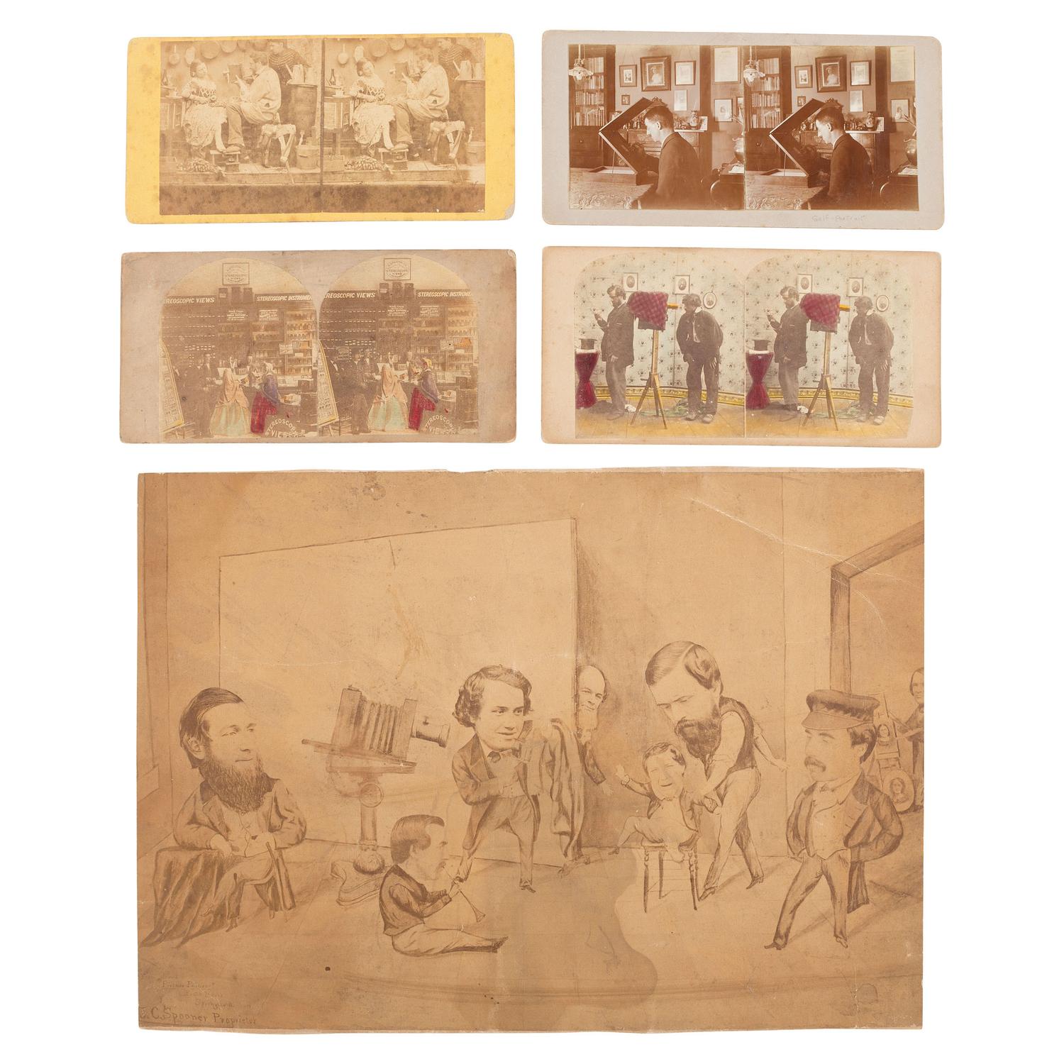 [Early Photography] Group of 16 Images with Photographic Interest incl. Galleries and Occupational CDVs