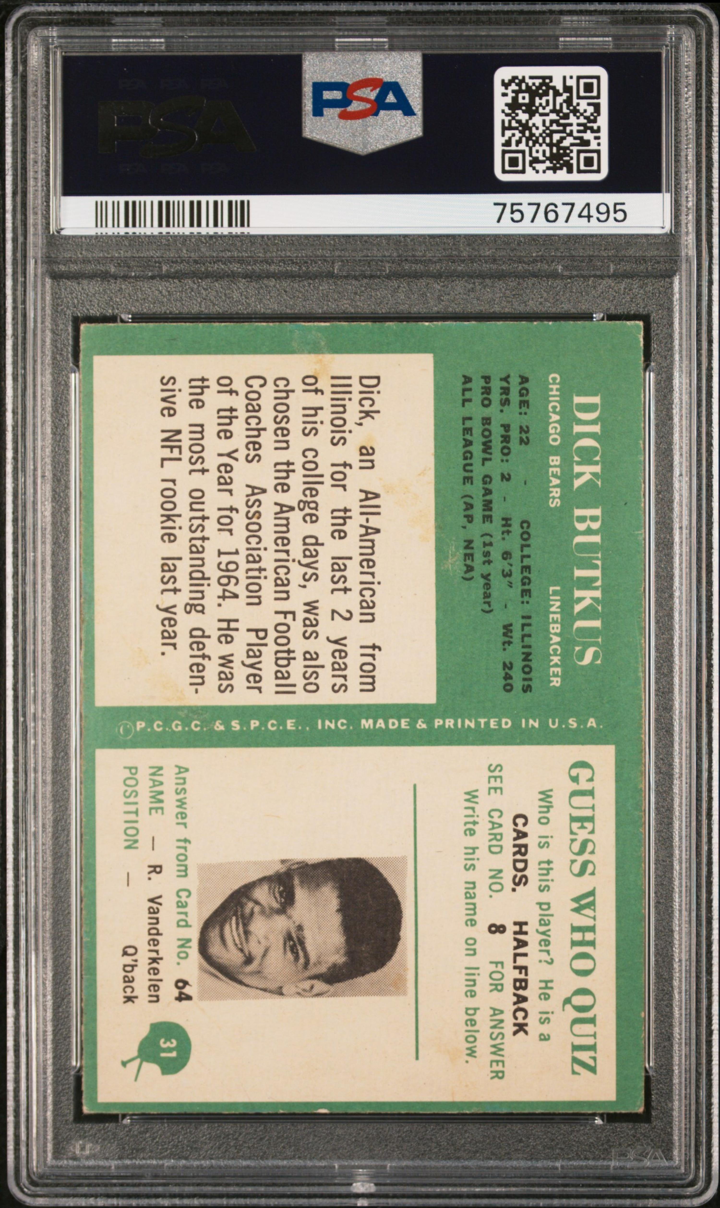 A 1966 Philadelphia Dick Butkus Rookie Football Card No. 31 (PSA 5 EX) and A 1966 Philadelphia Gale Sayers Rookie Football Card No. 38 (PSA 4 VG-EX)