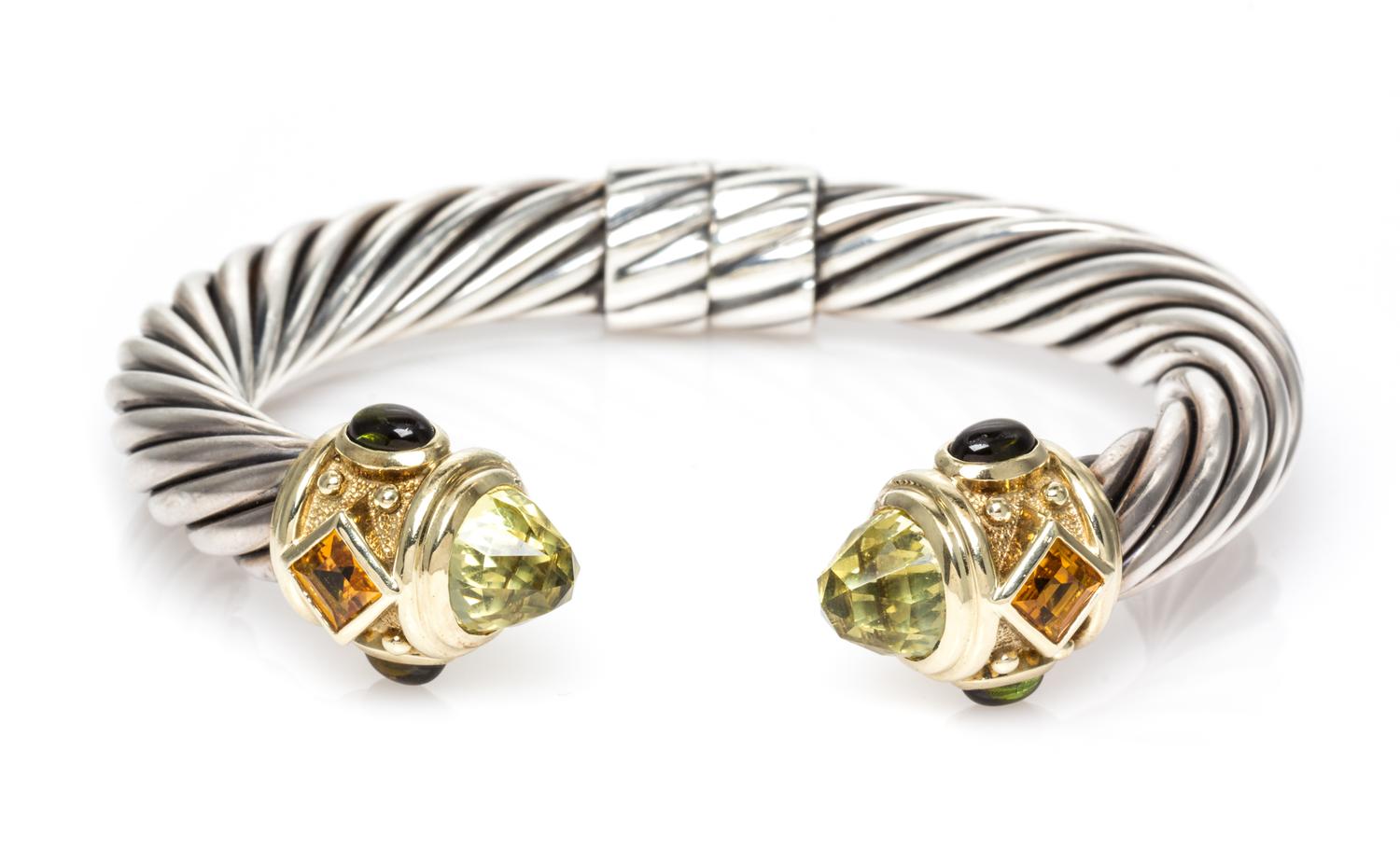 A Sterling Silver, 14 Karat Yellow Gold, Lemon Citrine, Citrine and Green Tourmaline 'Renaissance' Bracelet, David Yurman, 27.70 dwts.