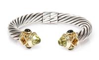 A Sterling Silver, 14 Karat Yellow Gold, Lemon Citrine, Citrine and Green Tourmaline 'Renaissance' Bracelet, David Yurman, 27.70 dwts.