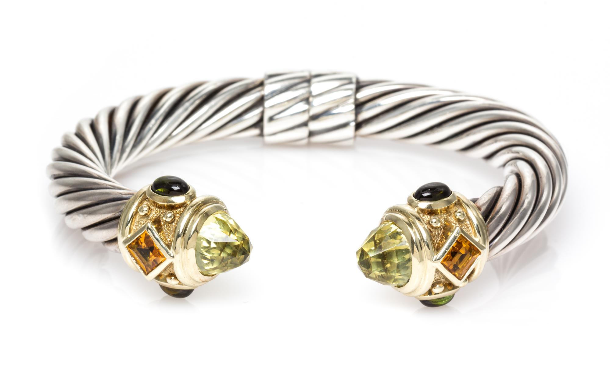 A Sterling Silver, 14 Karat Yellow Gold, Lemon Citrine, Citrine and Green Tourmaline 'Renaissance' Bracelet, David Yurman, 27.70 dwts.