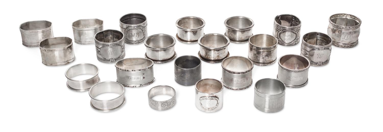 A Collection of American, Continental and English Silver and Silver-Plate Napkin Rings, 20th Century, comprisng four stamped 800, one s