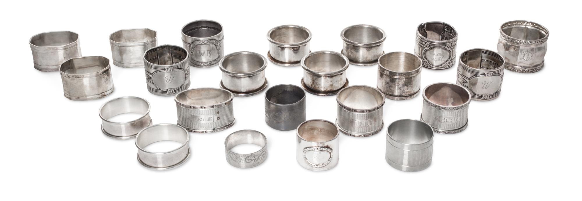 A Collection of American, Continental and English Silver and Silver-Plate Napkin Rings, 20th Century, comprisng four stamped 800, one s