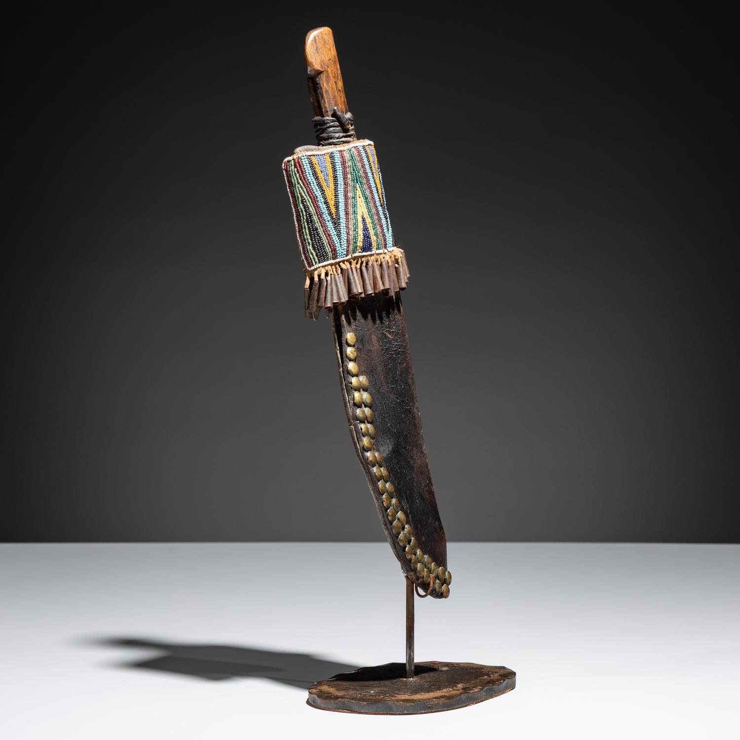 Cree Beaded and Tacked Knife Sheath, with Knife