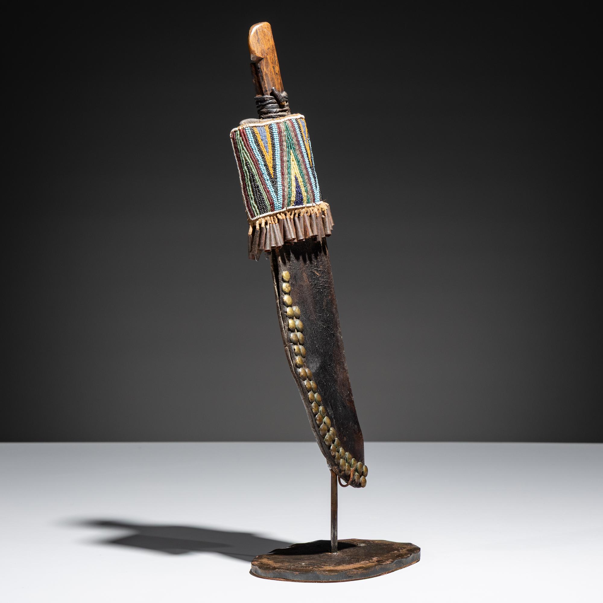 Cree Beaded and Tacked Knife Sheath, with Knife