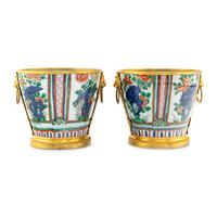 A Pair of Chinese Wucai Porcelain and Ormolu Mounted Jardinières