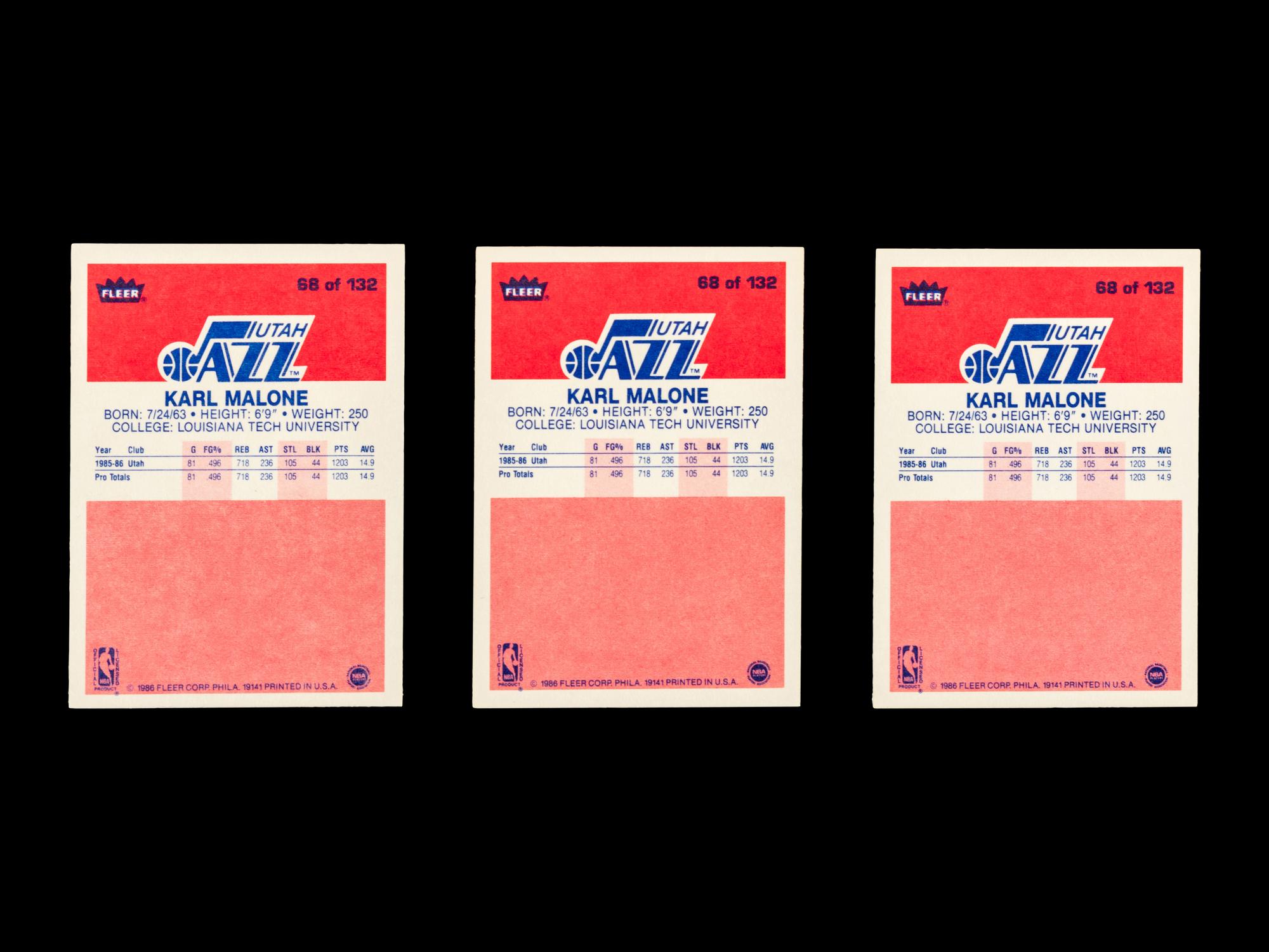 A Group of Three 1986 Fleer Karl Malone Rookie Basketball Cards No. 68