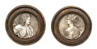 A Pair of French White Marble Relief Roundels, Diameter 15 1/4 inches.