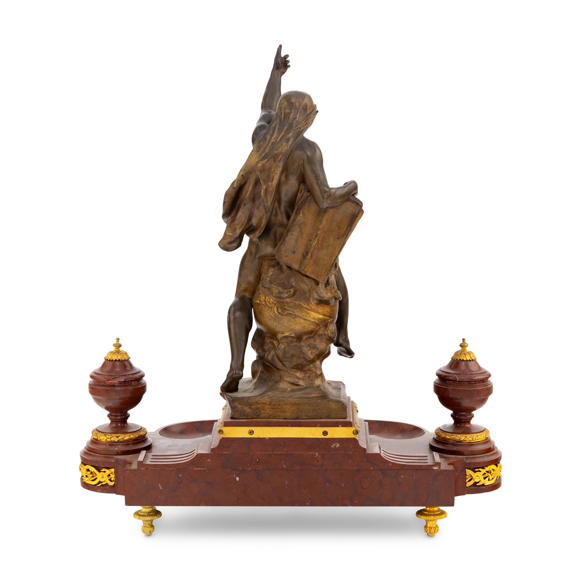 A French Gilt and Patinated Bronze Mounted Marble Encrier