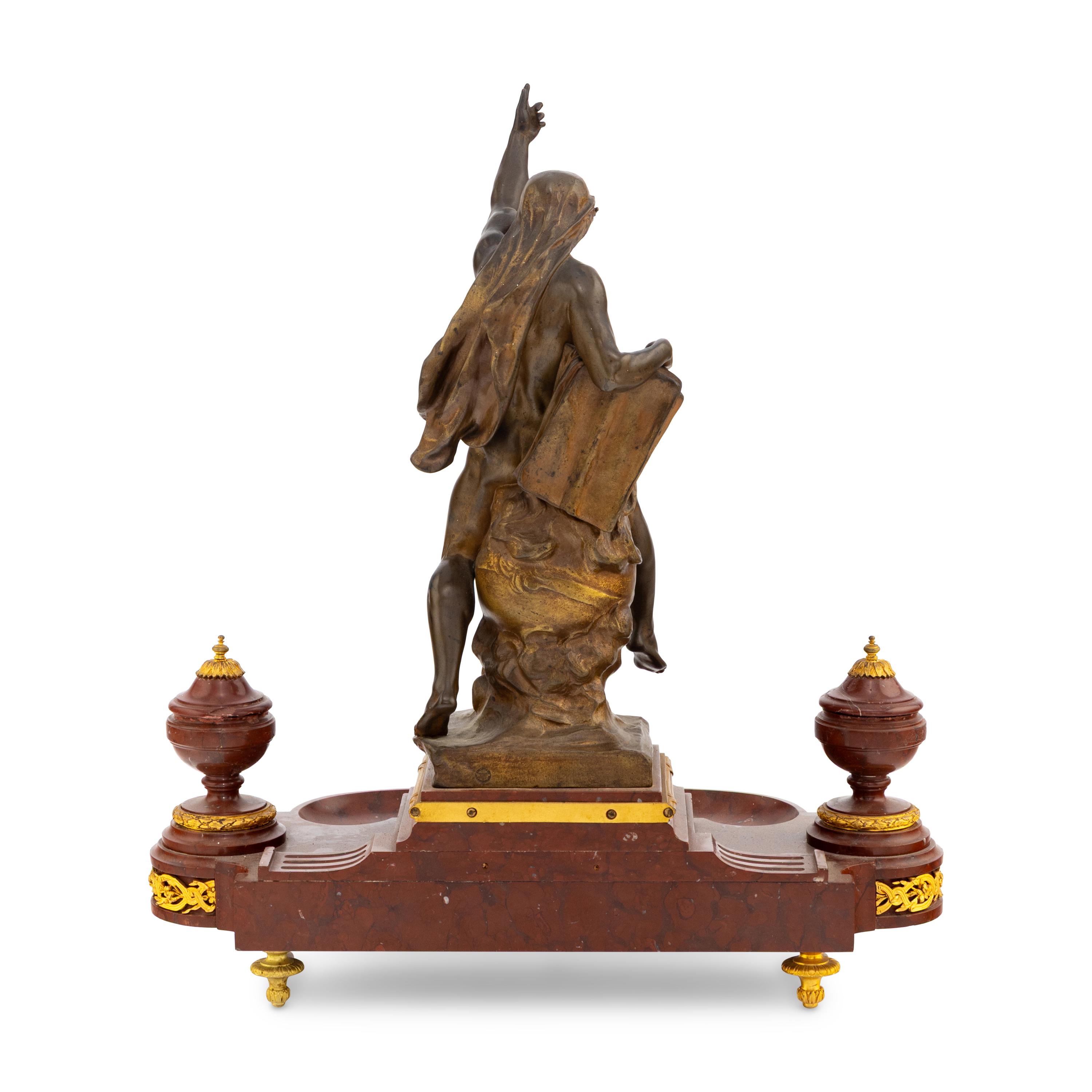 A French Gilt and Patinated Bronze Mounted Marble Encrier