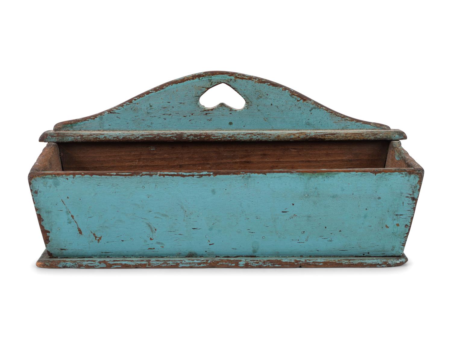 A Blue Painted Pine Cutlery Tray
