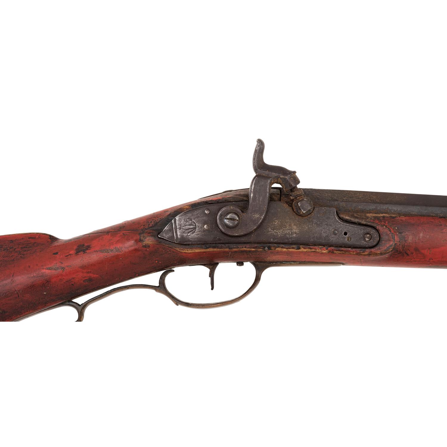Red Painted Percussion Altered Smooth Rifle with Powder Horn & Pipe Tomahawk