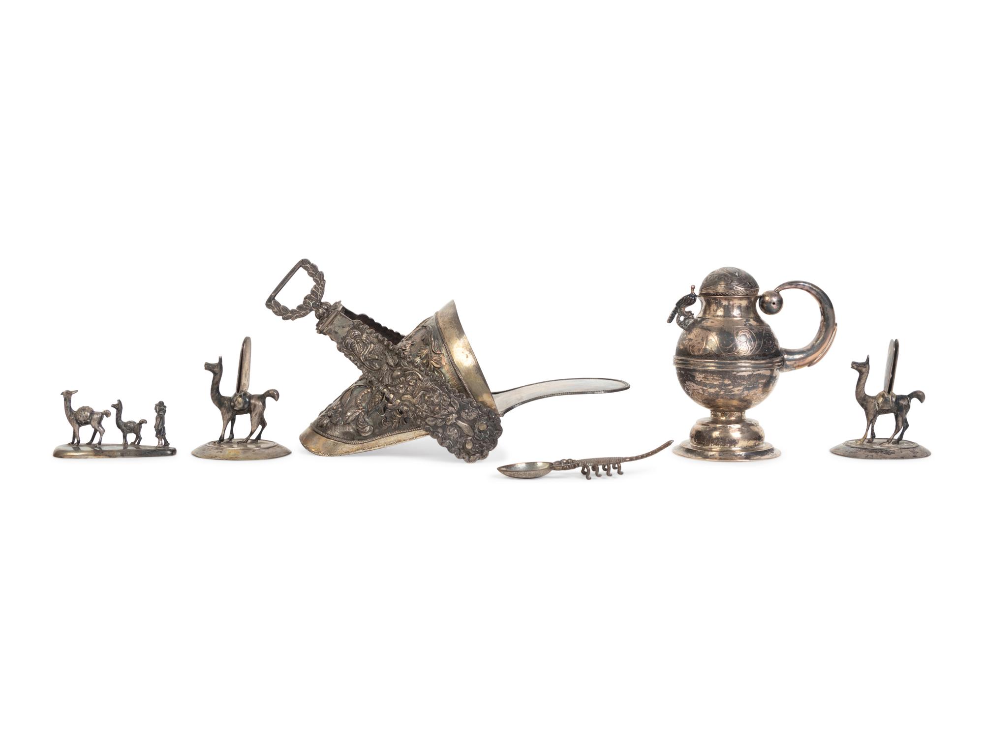 A Group of Six South and Central American Silver and Silvered-Metal Articles