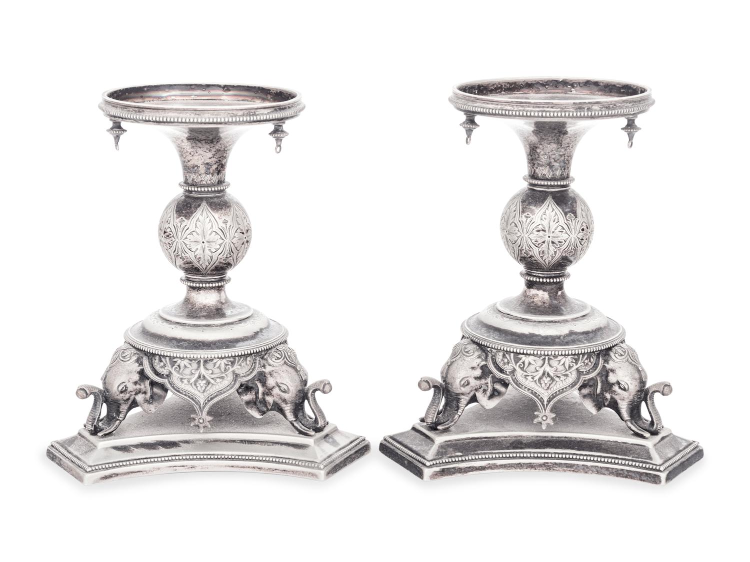 A Pair of English Silver-Plate Épergne Bases with Elephant Decoration