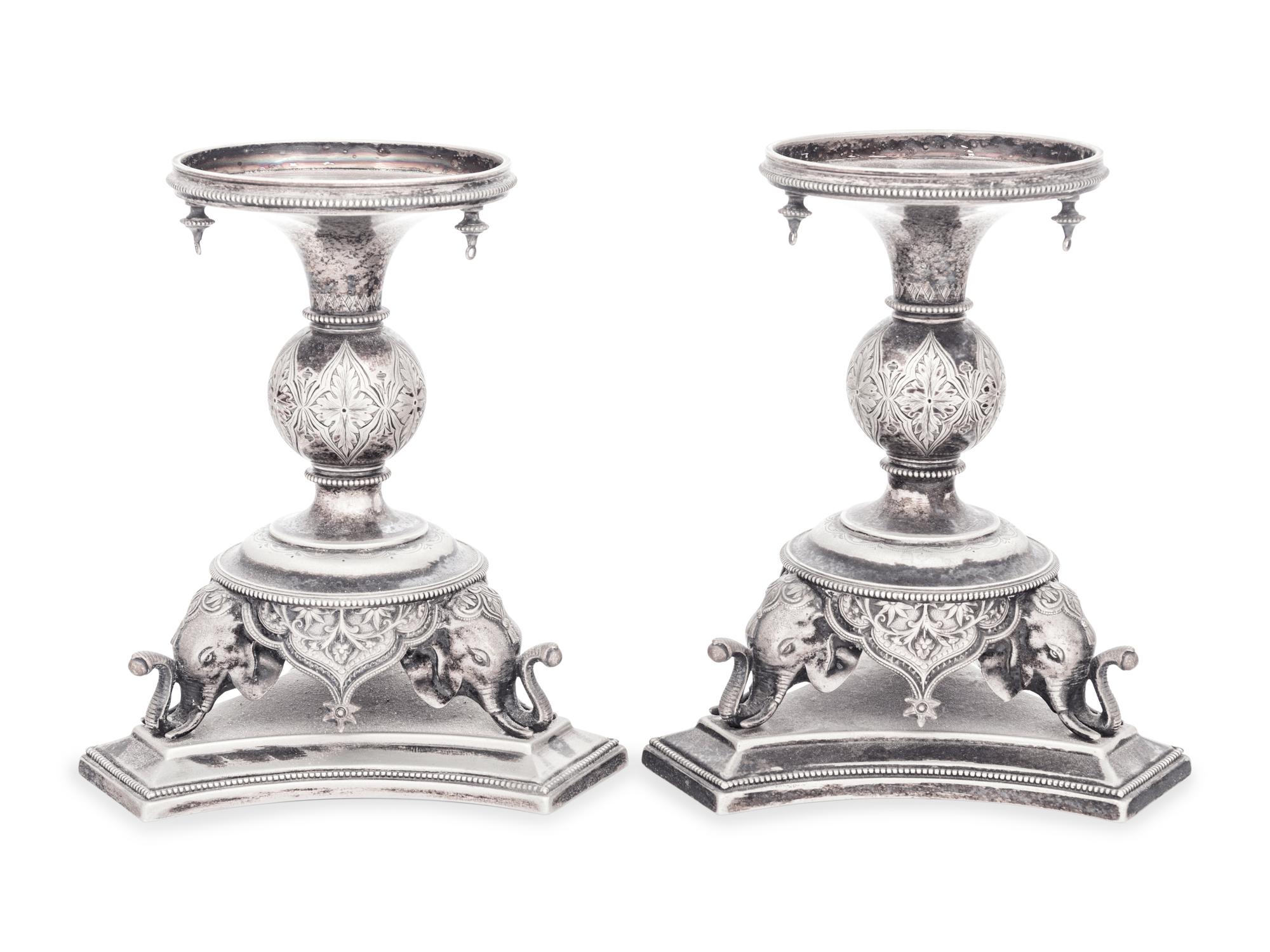 A Pair of English Silver-Plate Épergne Bases with Elephant Decoration