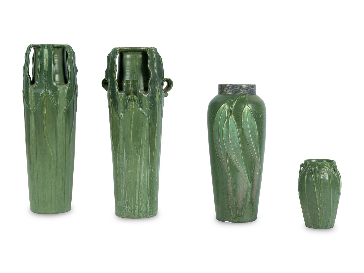 Four Vases Ephraim Faience Pottery, Wisconsin, USA