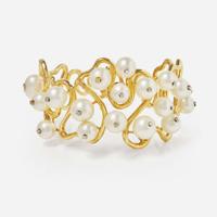 An 18K Yellow Gold, Pearl, and Diamond Bracelet