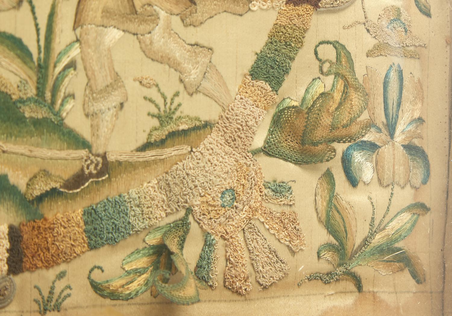 A Charles II Stumpwork Embroidery Panel Depicting Rebecca at the Well