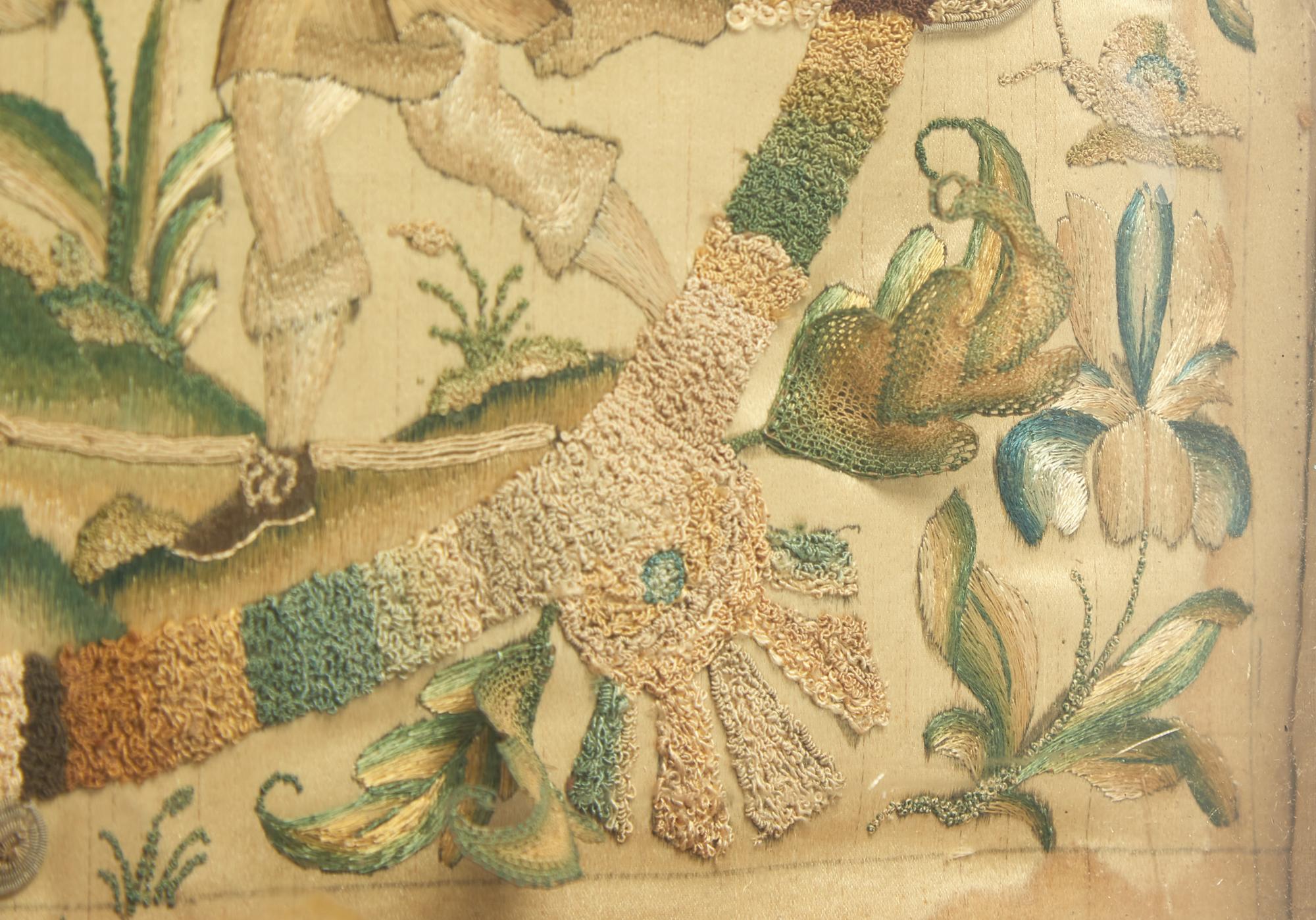 A Charles II Stumpwork Embroidery Panel Depicting Rebecca at the Well
