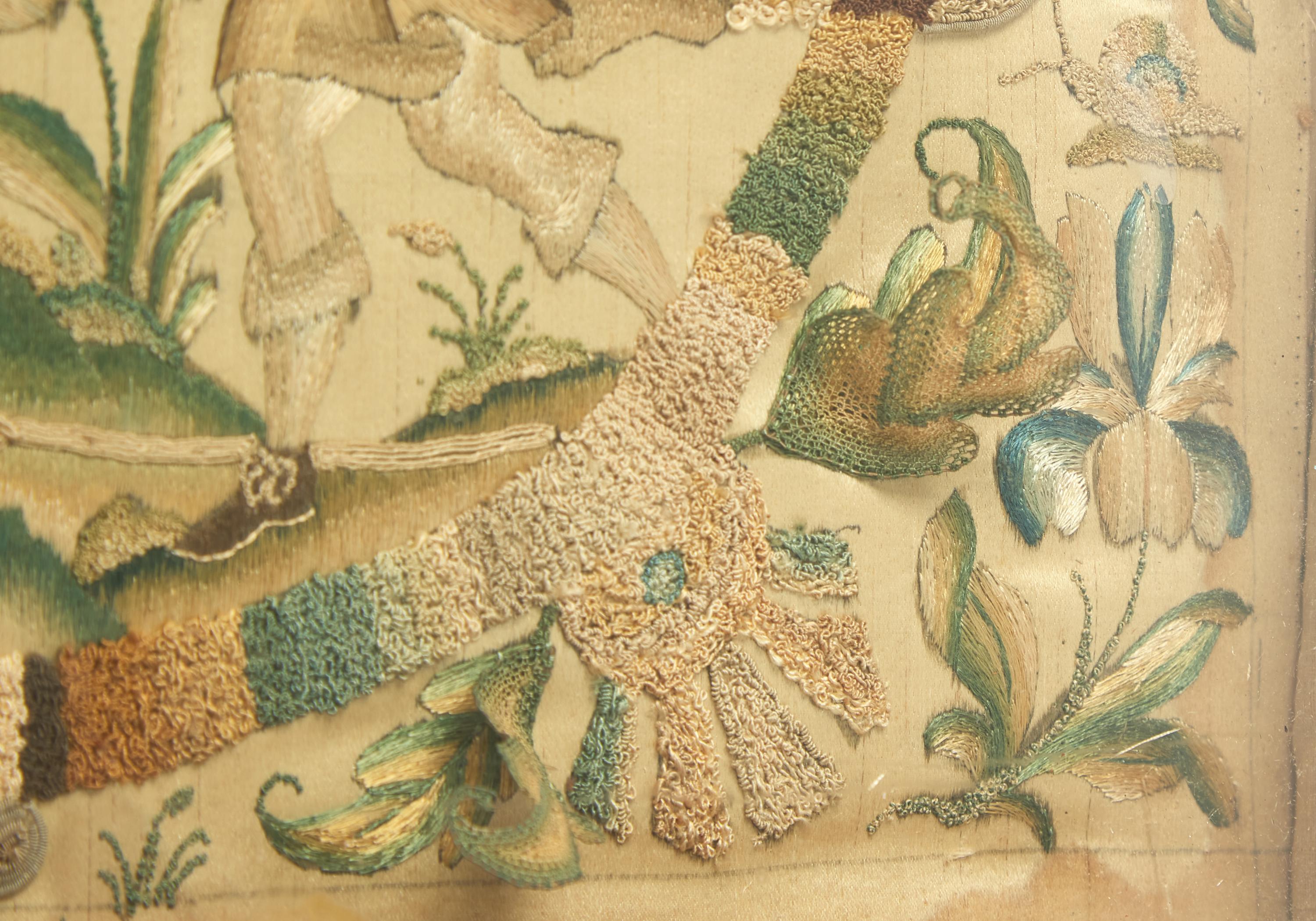 A Charles II Stumpwork Embroidery Panel Depicting Rebecca at the Well