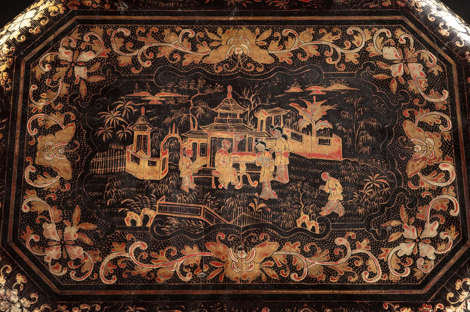 A Chinese Export Gilt Lacquered Sewing Case
