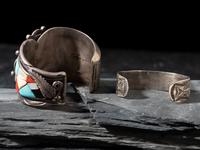 Navajo Inlaid Silver Cuff Bracelets