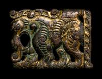 A Pair of Ordos Bronze Plaques of Mythological Beasts