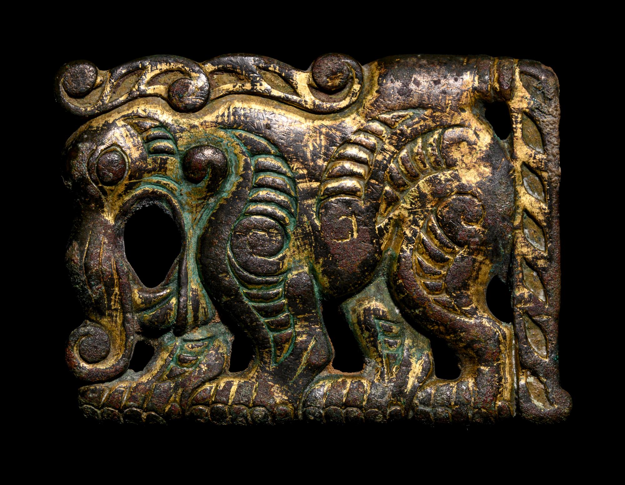 A Pair of Ordos Bronze Plaques of Mythological Beasts